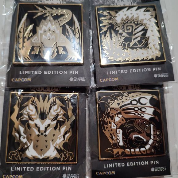 4x Official Monster Hunter World Pins Nargacuga Zinogre Teostra Rathalos - Picture 1 of 5